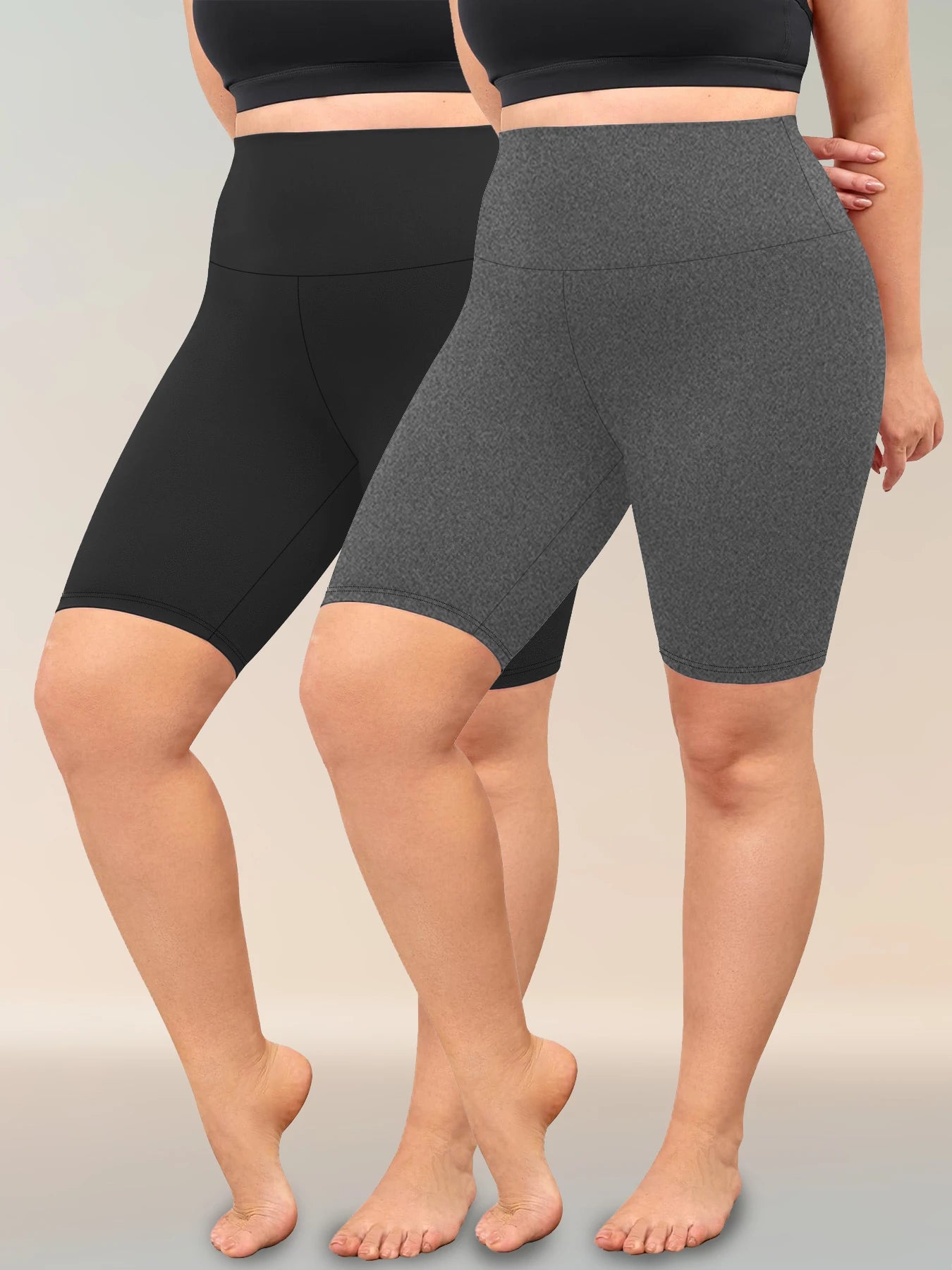 2-Pack Plus Size Women’s Biker Shorts - High-Waisted Soft Workout & Yoga Athletic Shorts