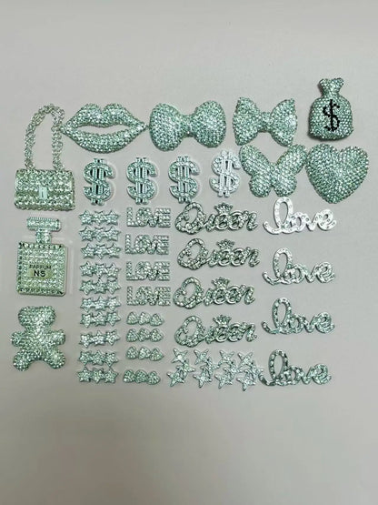 43PCS Luxury Charm Set — Diamond Bow, Perfume Bottle, Butterfly & Lip Decorations for Phone Case, Purse, and DIY Crafts