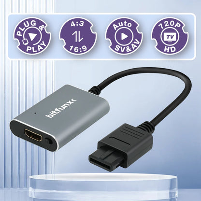 Bitfunx 720P HDMI Adapter – S-Video & AV to HDTV Converter for N64, SNES, SFC, NGC, NTSC & PAL Consoles