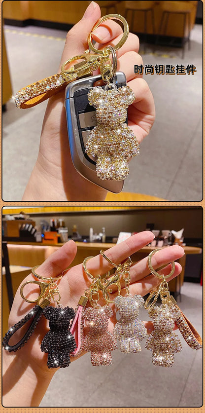 Cute Rhinestone Bear Tassel Keychain — Couple Bag & Car Key Ring Pendant for Girls/Students