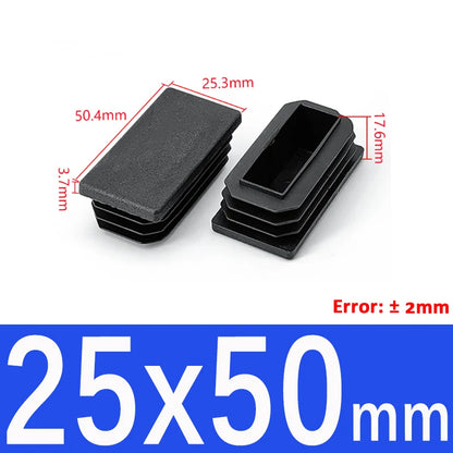Black Square Tube End Caps - Plastic Blanking Plugs for Furniture, Tables & Chairs 10-100mm