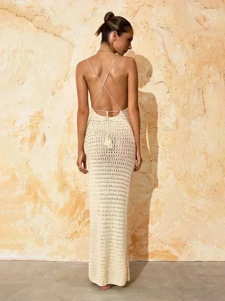Sexy Knit Cut-Out Tassel Bodycon Maxi Dress – Summer Beach & Party Outfit for Women