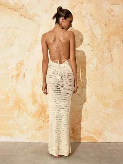 Sexy Knit Cut-Out Tassel Bodycon Maxi Dress – Summer Beach & Party Outfit for Women