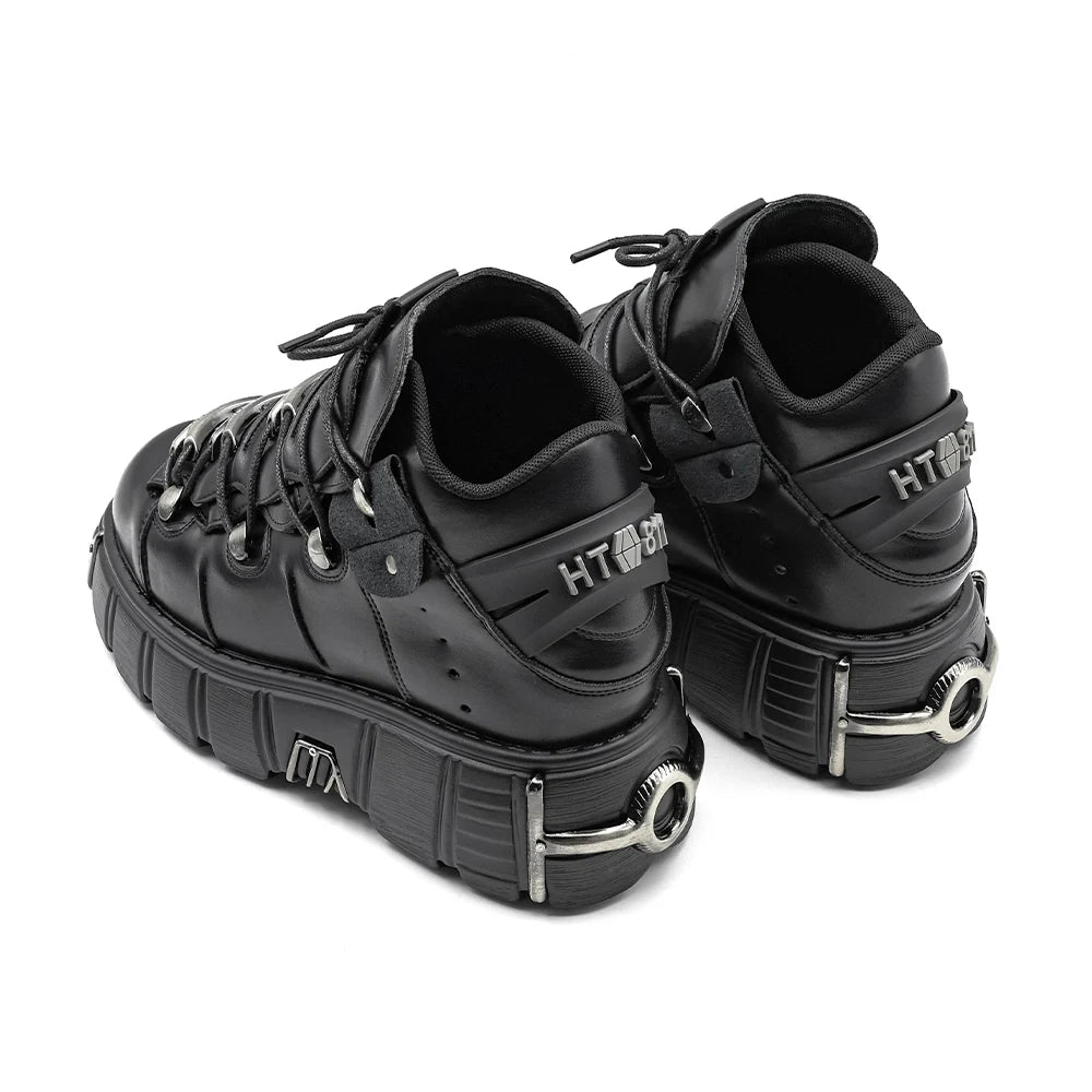 New 2024 Punk Style Women's Platform Shoes – 6CM Lace-Up Rock Boots with Metal Decor