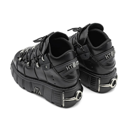 New 2024 Punk Style Women's Platform Shoes – 6CM Lace-Up Rock Boots with Metal Decor