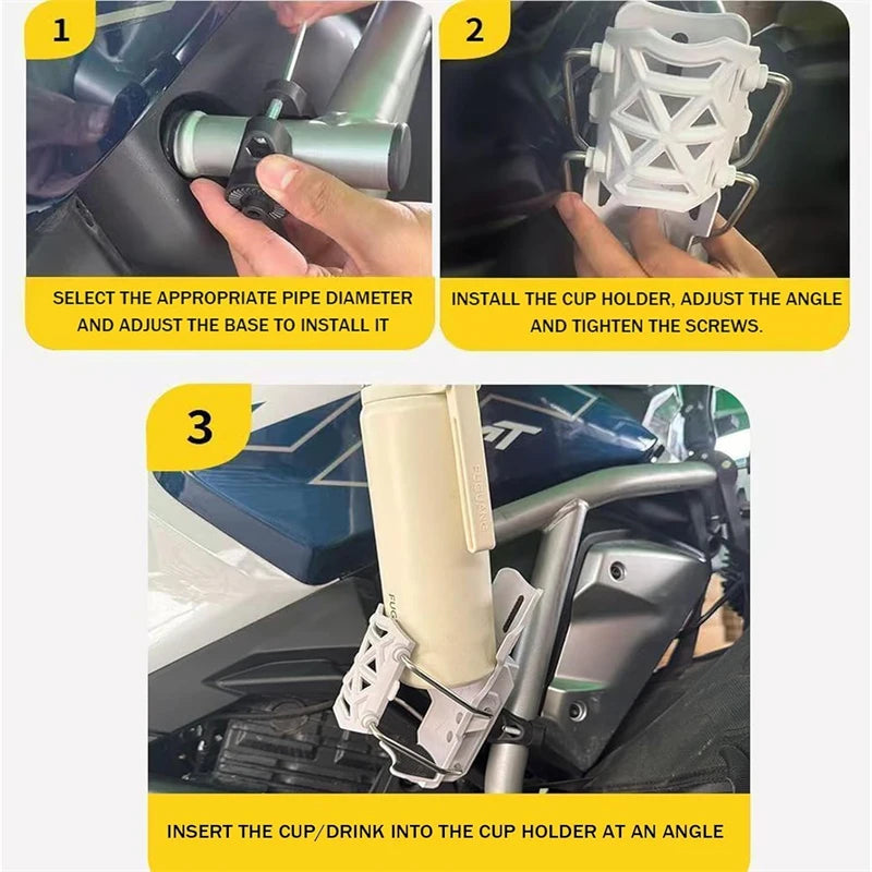 360° Adjustable Motorcycle & Bike Handlebar Cup Holder – Universal Water Bottle Cage Mount for MTB, Road Cycling & Motorbikes