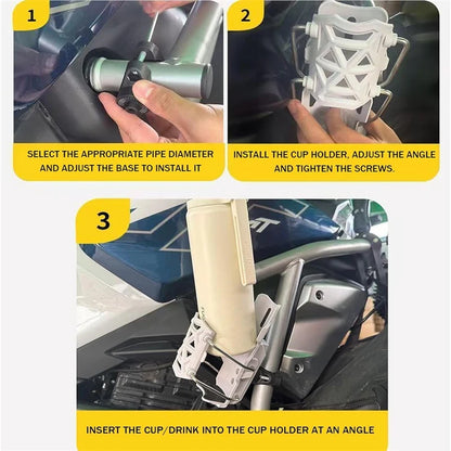 360° Adjustable Motorcycle & Bike Handlebar Cup Holder – Universal Water Bottle Cage Mount for MTB, Road Cycling & Motorbikes