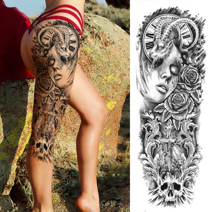 Full Arm Temporary Tattoo Sleeve - Realistic Warrior Lion Tiger Flower & Maori Design Fake Tattoos
