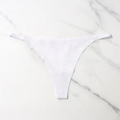 Ice Silk Seamless Thong Panties for Women – Soft Satin Bikini Underwear, Thin Band Tangas Mujer