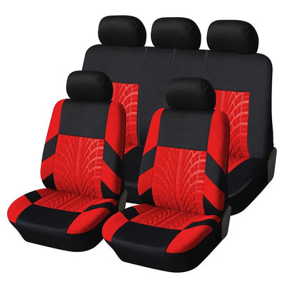 Tire Track Pattern Universal Car Seat Covers – Cloth Automotive Interior Protectors for Car, SUV & Van with Airbag Compatible Design