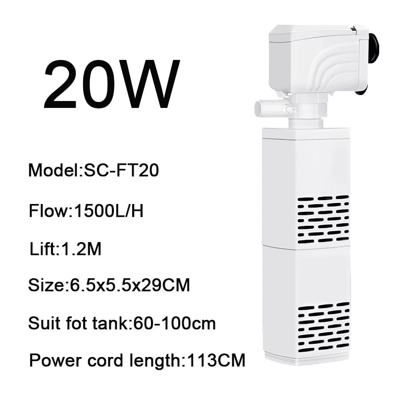 3 in 1 Aquarium Filter Pump – Silent Submersible Air Oxygen Aerator, Water Changer & Wave Maker, 220