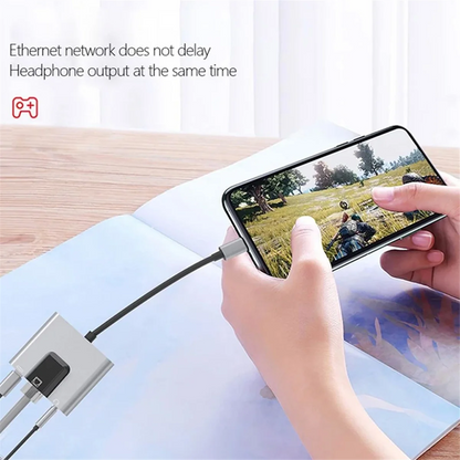 RGEEK USB-C to Ethernet Adapter Hub — Type-C to LAN, 3.5mm Audio & PD Charging Dock for iPhone & Android