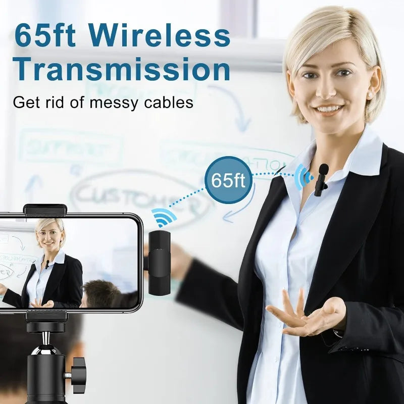 Wireless Lavalier Microphone - Noise Reduction Clip-On Mic for iPhone iPad Recording Live Stream YouTube & Facebook