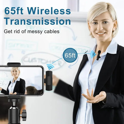 Wireless Lavalier Microphone - Noise Reduction Clip-On Mic for iPhone iPad Recording Live Stream YouTube & Facebook