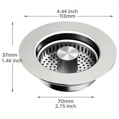 3-in-1 Stainless Steel Kitchen Sink Strainer - Pop-Up Drain Stopper with Anti-Clogging Basket & Odor Filter