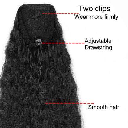 22-Inch Kinky Curly Ponytail Extension - Synthetic Drawstring Clip-In Hairpiece for Women