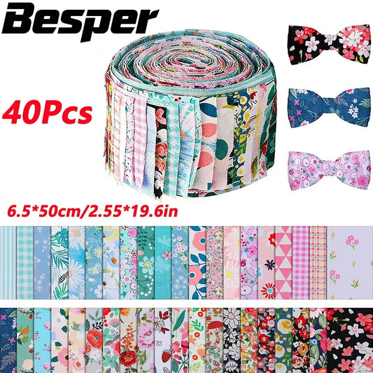 40Pcs Quilting Fabric Strips - Cotton Jelly Roll Patchwork Sewing DIY Craft Material for Needlework Projects