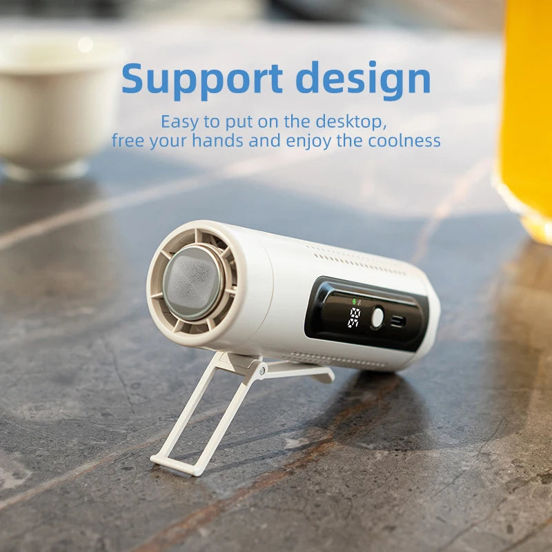 2026 3-in-1 Semiconductor ICE Cooling Turbo Fan – Portable USB Handheld Neck & Waist Mini Fan with LED Display 3000mAh Brushless Motor
