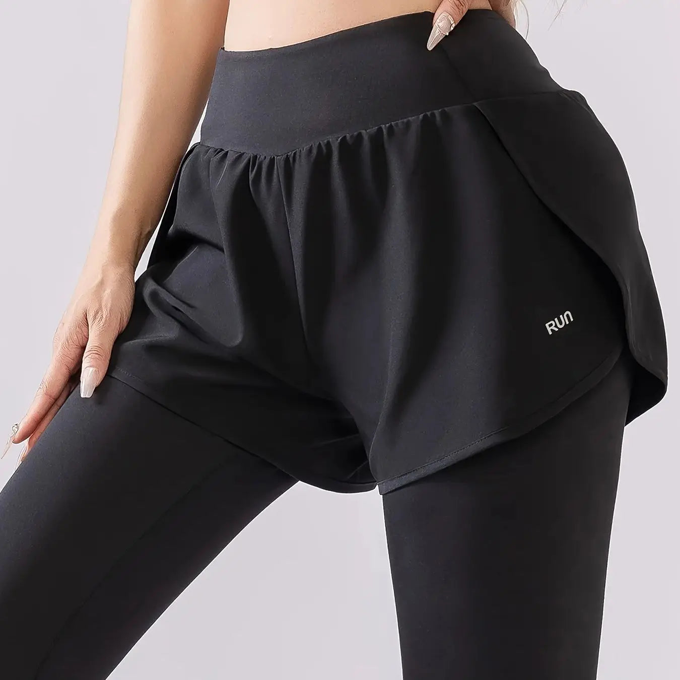 Women’s High Waist Faux Two-Piece Yoga Leggings – Quick Dry Breathable Sweat-Wicking Fitness Pants for Running & Workout