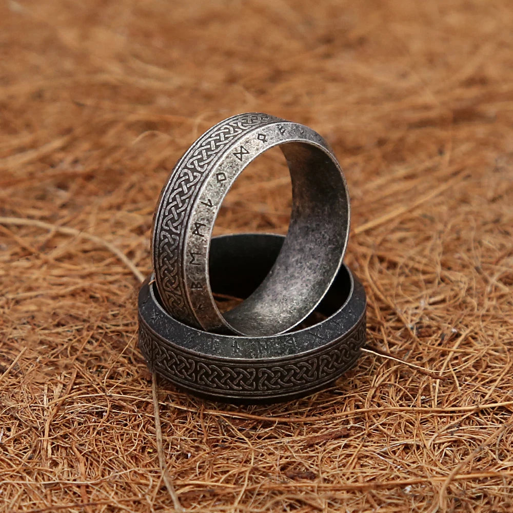 Fashion Vintage Viking Rune Ring – Stainless Steel Nordic Celtic Knot Amulet for Men & Women, Couple Jewelry