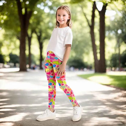 Kids Girls Cartoon Print Leggings – Soft Milk Silk Casual Stretch Sports Pants for Baby Girls Comfortable Trousers 4–12Y