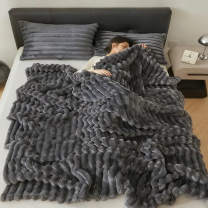 Soft & Warm 250GSM Throw Blanket – Fluffy Decorative Striped Blanket for Bed, Winter Nap & Sleep
