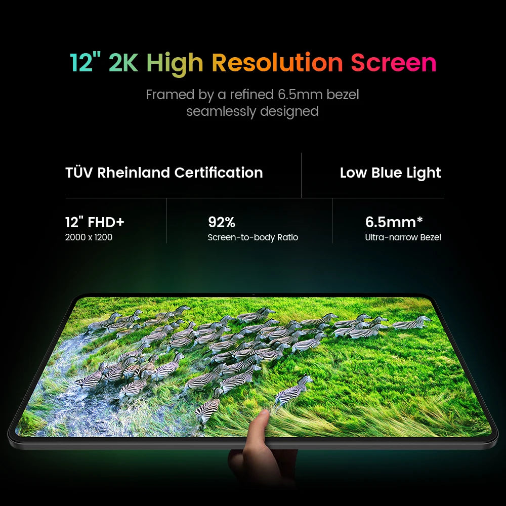 Teclast T60 12-inch 2K Android Tablet - 8GB+12GB RAM, 256GB ROM, T616 Octa-core, 8000mAh Battery, 18W PD Fast Charging, 4G VoLTE, GPS