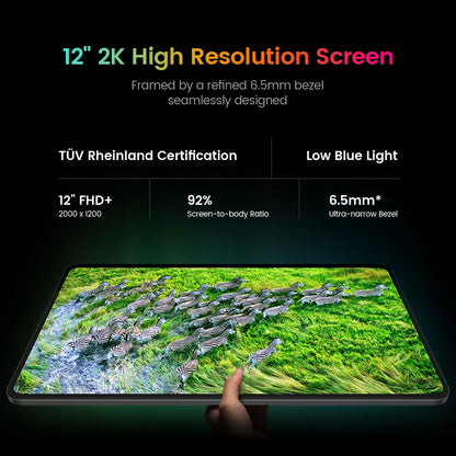 Teclast T60 12-inch 2K Android Tablet - 8GB+12GB RAM, 256GB ROM, T616 Octa-core, 8000mAh Battery, 18W PD Fast Charging, 4G VoLTE, GPS