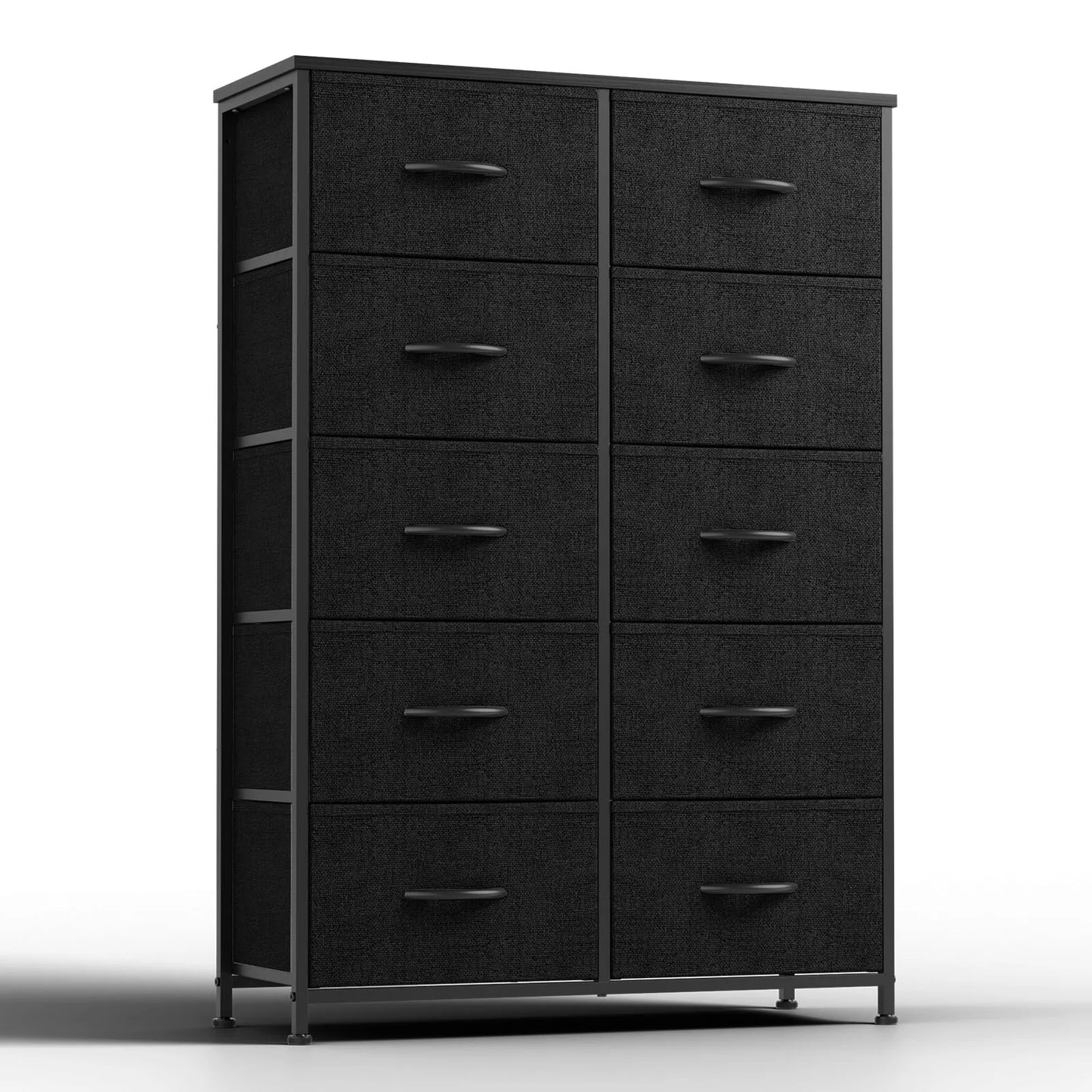 Bedside Table with 10 Fabric Drawers – Steel Frame Nightstand Storage Cabinet for Bedroom Clothes Organizer