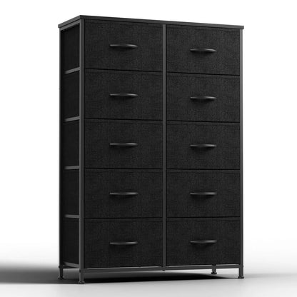 Bedside Table with 10 Fabric Drawers – Steel Frame Nightstand Storage Cabinet for Bedroom Clothes Organizer