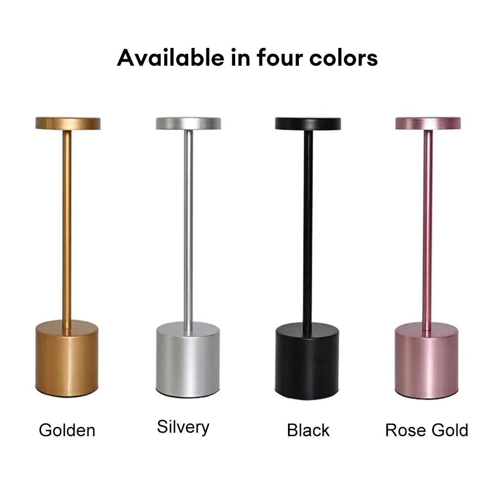 Classic USB Rechargeable Table Lamp – Stepless Dimming Touch Desk Lamp with 3 Colors for Bedside, Hotel & Bar Decoration