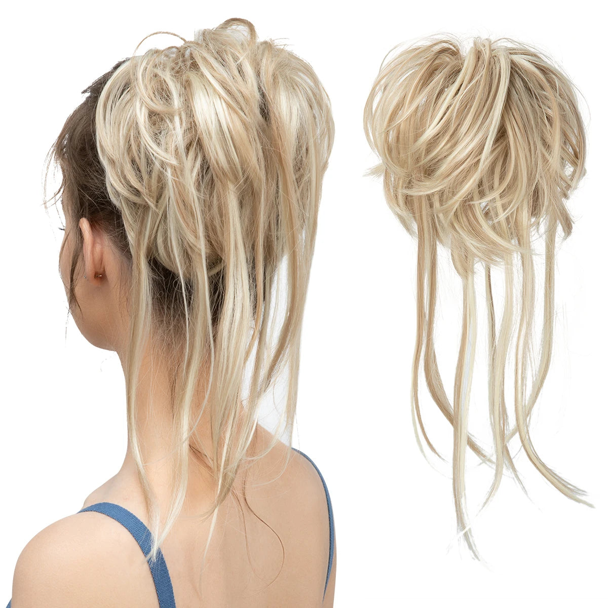 Synthetic Elastic Messy Bun Hairpiece – Curly Scrunchie Chignon, Black, Blonde, Brown Updo Donut for Women, Natural Fake Hair