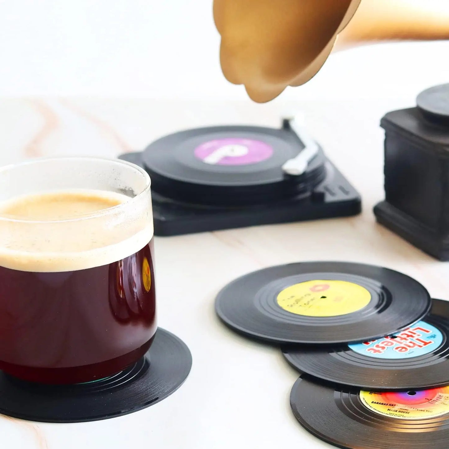 2/4/6PCS Retro Vinyl Record Drink Coasters | Anti-Slip Heat Resistant Mug Mats | Music-Themed Coffee Table Placemats Decor