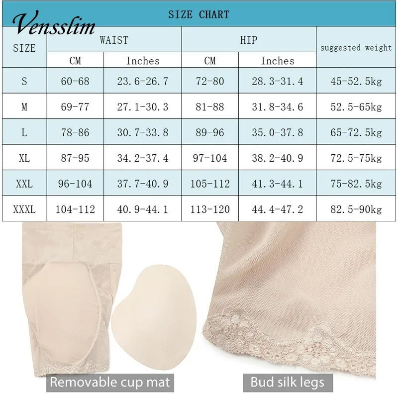 Vensslim Women's Hip Enhancer Body Shaper - Butt Lifter Shapewear Underwear with High Waist Trainer, Plus Size Tummy Control Panties