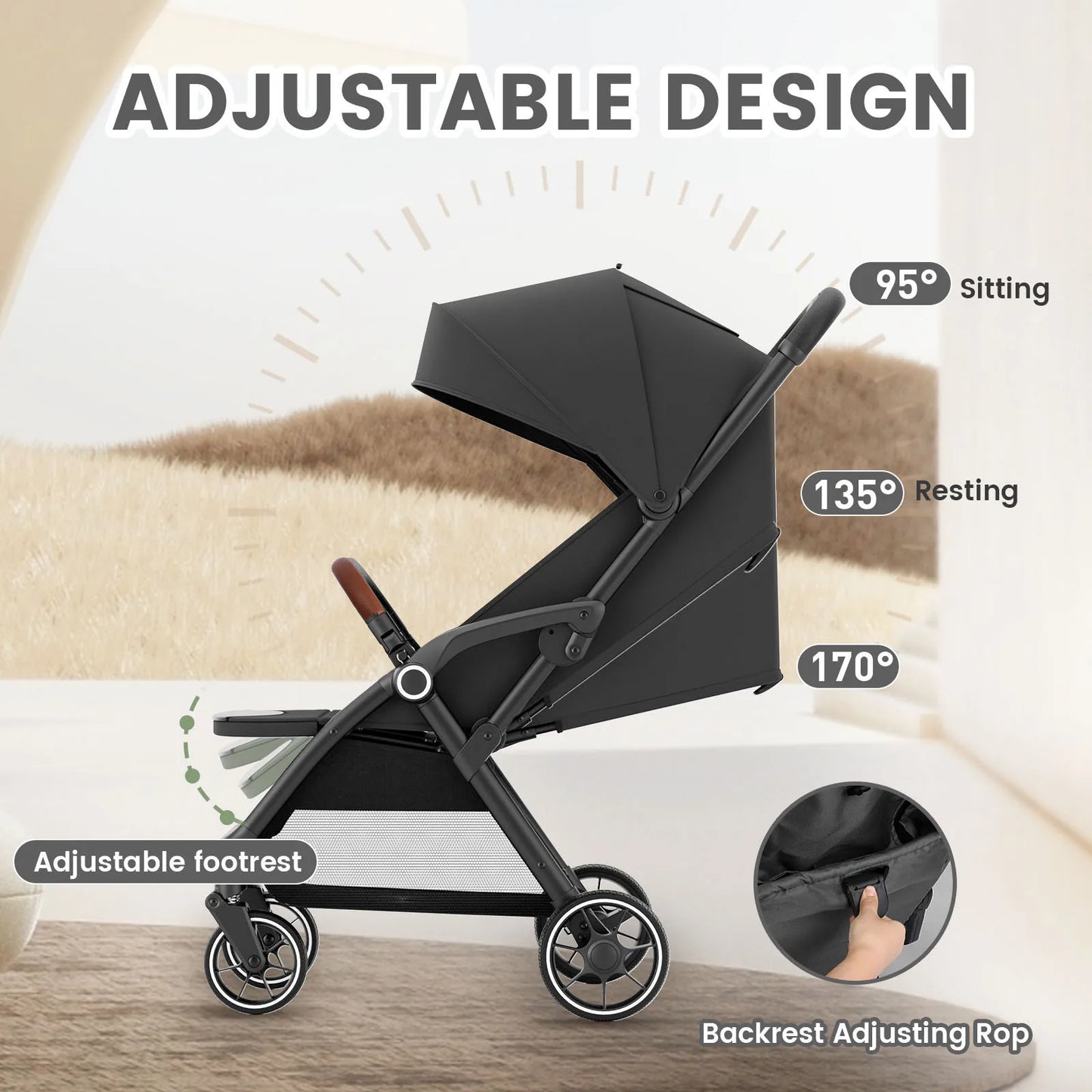 Foldable Luxury Baby Stroller Seat with 360° Swivel – Portable Newborn & Toddler Carriage