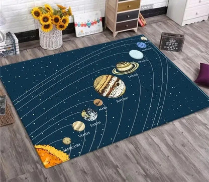 Solar System Galaxy Rug – Space Planet Non-Slip Floor Mat for Living Room & Kids Bedroom Home Decor
