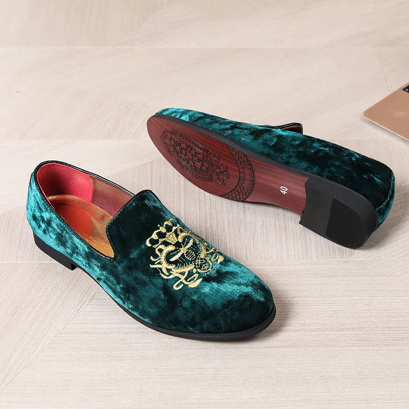 Men’s Luxury Suede Leather Shoes - Embroidered Loafers for Wedding, Party and Formal Wear Large Size