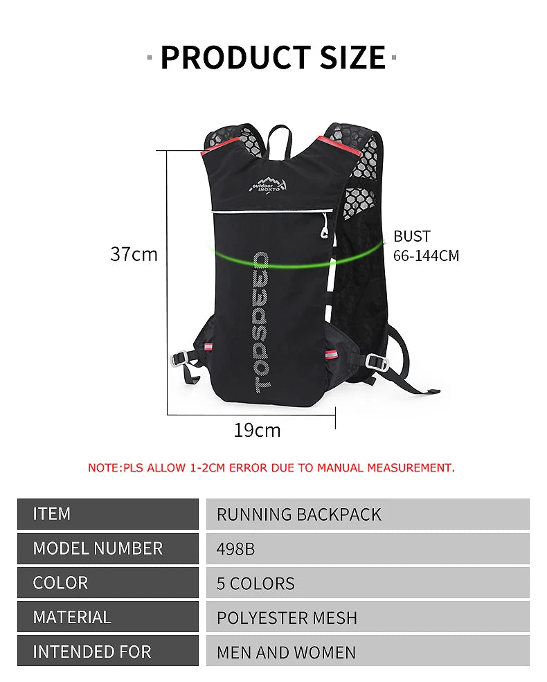 INOXTO 5L Trail Running Backpack - Ultra-Light Hydration Vest for Marathon & Cycling with 1.5L/2L Water Bag