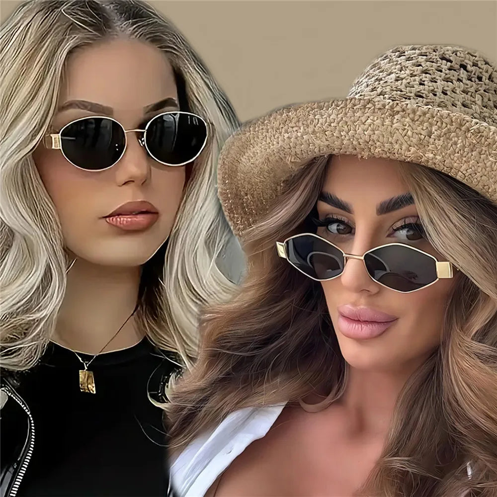 Vintage Punk Round Sunglasses 2PCS - Retro Metal Frame Fashion Eyewear for Women
