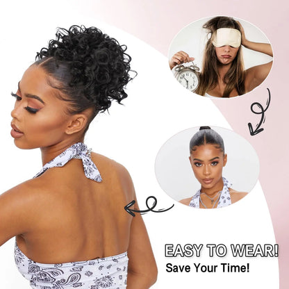 Loose Wave Curly Hair Bun Extension - Synthetic Messy Bun Hair Piece 60g - Elastic Drawstring for Women, Dark Brown