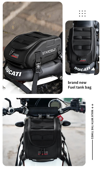 Waterproof Motorcycle Seat Back Bag – Large Capacity Hard Tail Box Luggage for Racing & Riding, Black Fuel Tank Motorbike Storage