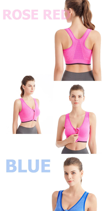 Women's Running Sports Bra – Front Zipper, Shockproof, Seamless & Breathable Bralette Without Underwire