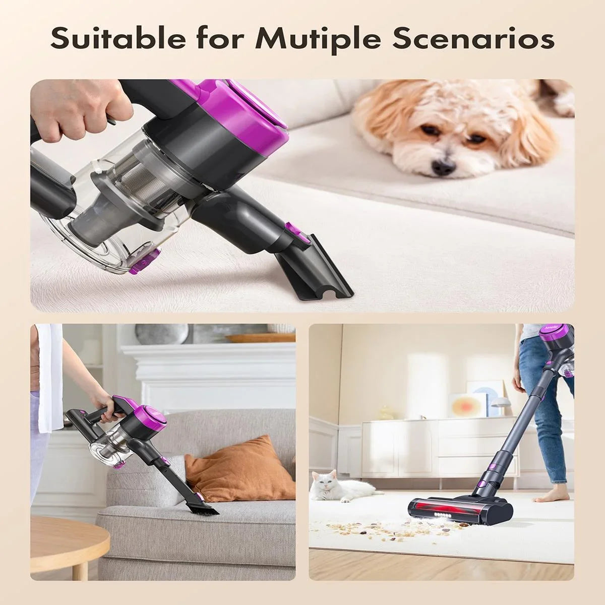 Homeika Cordless Stick Vacuum Cleaner – 23KPa Powerful Suction, 48min Runtime, LED Display for Hard Floors & Carpets