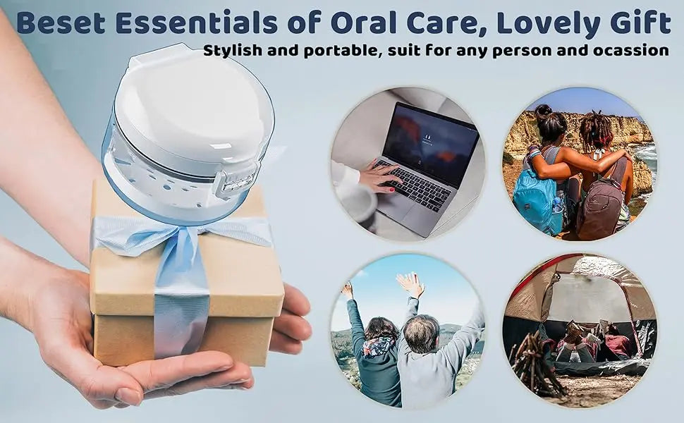 Clear Denture Case – Large Denture Bath Box with Strainer for Storage & Travel, Mouth Guard Cleaning Container