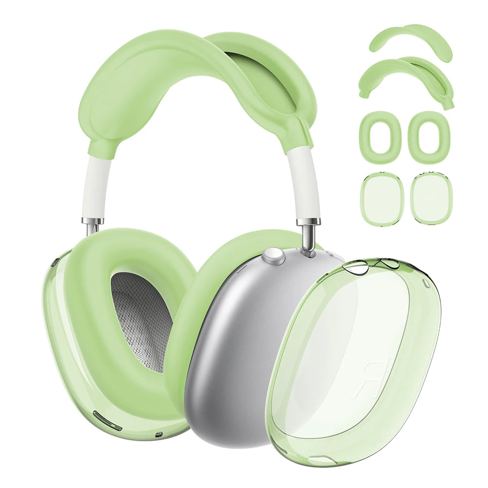 4-in-1 Clear Silicone & TPU Shockproof Protective Cover Set for AirPods Max – Ear Pads, Ear Cups, Headband, and Ear Cushion Protector