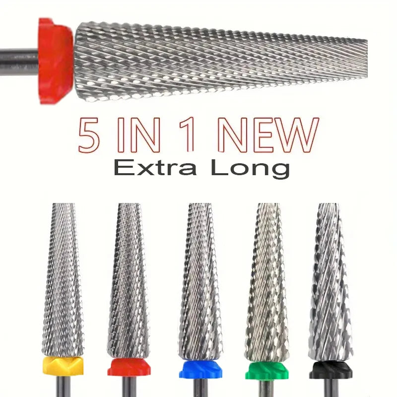 5-in-1 Extra Long 24mm Tungsten Carbide Nail Drill Bits – Safe & Efficient Gel Polish Acrylic Removal Tool