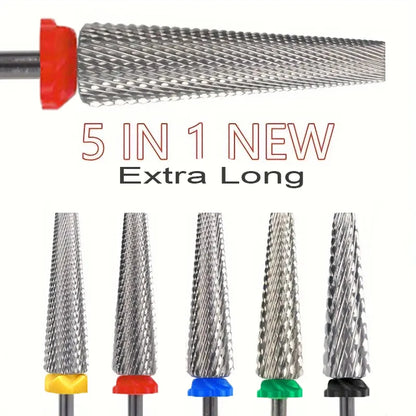 5-in-1 Extra Long 24mm Tungsten Carbide Nail Drill Bits – Safe & Efficient Gel Polish Acrylic Removal Tool