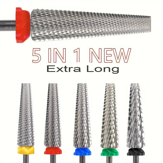 5-in-1 Extra Long 24mm Tungsten Carbide Nail Drill Bits – Safe & Efficient Gel Polish Acrylic Removal Tool
