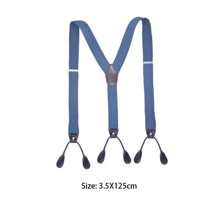 Vintage Leather Trimmed Suspenders for Men & Women | Button End Y-Back | Adjustable Elastic Trouser Braces Straps for Wedding Party