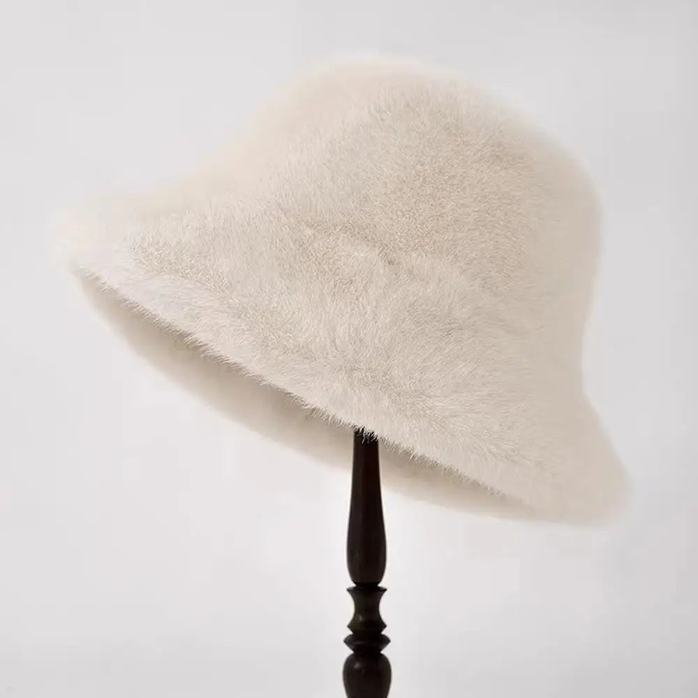 Fluffy Fur Fisherman Hat for Women – Winter Plush Ear Protection, Windproof Warm Solid Fashion Bucket Cap